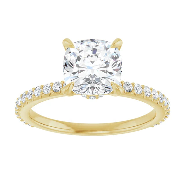 Cushion Yellow Gold Claw Set Style Engagement Ring 