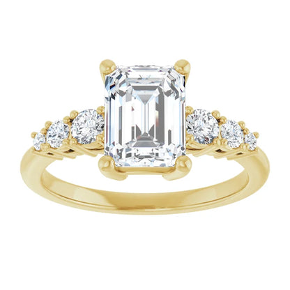 Emerald Yellow Gold Multi Stone Accent Style Engagement Ring