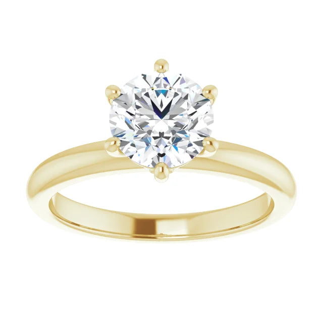 Round Brilliant Cut Yellow Gold Low Hidden Halo Solitaire Engagement Ring