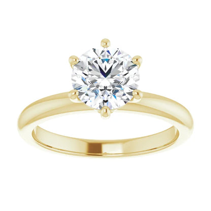 Round Brilliant Cut Yellow Gold Low Hidden Halo Solitaire Engagement Ring