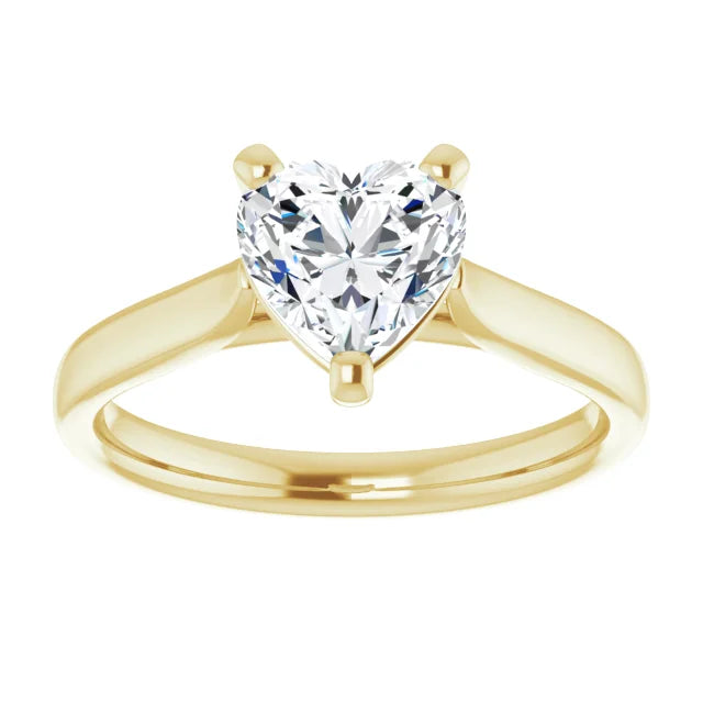 Three Claw Yellow Gold Heart Solitaire Engagement Ring