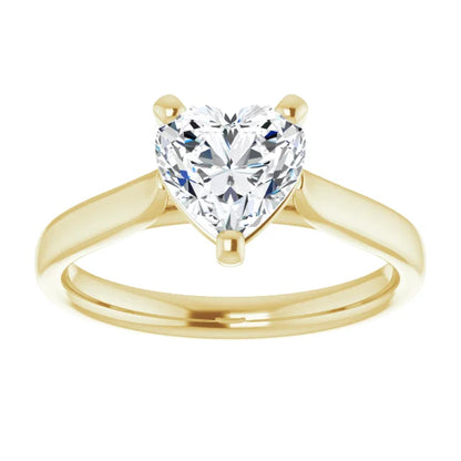 Three Claw Yellow Gold Heart Solitaire Engagement Ring