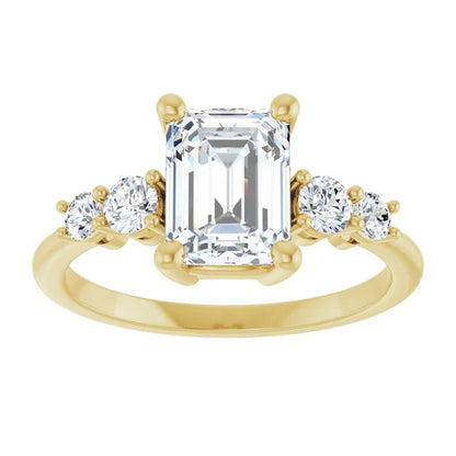 Emerald Yellow Gold Multi Stone Accent Style Engagement Ring