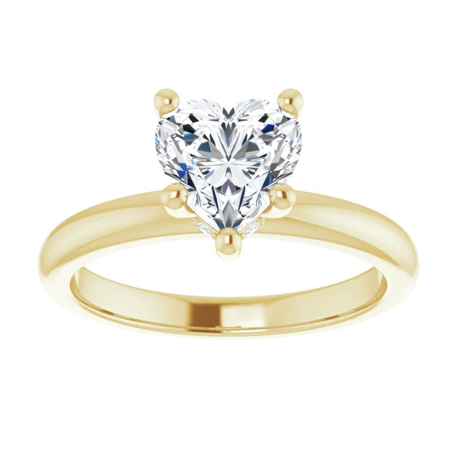 Heart Cut Yellow Gold Low Hidden Halo Solitaire Engagement Ring