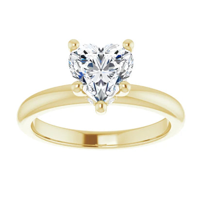 Heart Cut Yellow Gold Low Hidden Halo Solitaire Engagement Ring