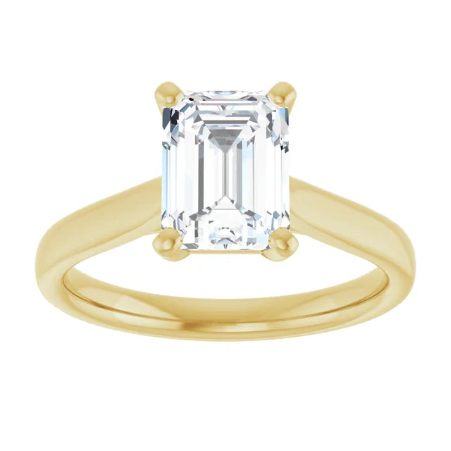 Four Claw Yellow Gold Emerald Solitaire Engagement Ring