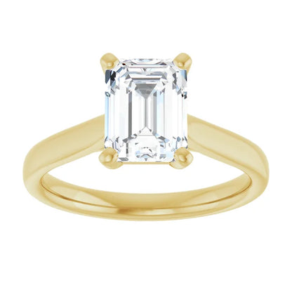 Four Claw Yellow Gold Emerald Solitaire Engagement Ring