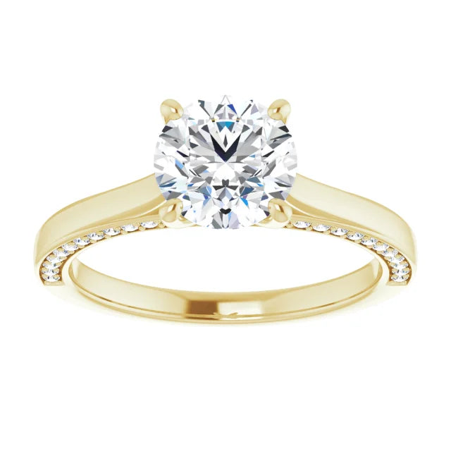Round Brilliant Yellow Gold Solitaire & Hidden Diamond Band Engagement Ring