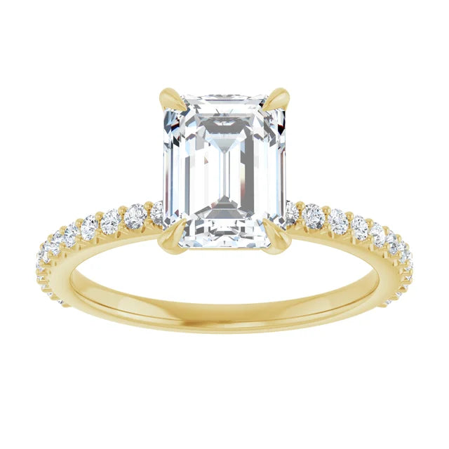 Emerald Yellow Gold Claw Set Style Engagement Ring 