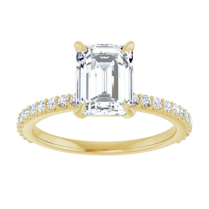 Emerald Yellow Gold Claw Set Style Engagement Ring 