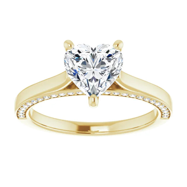 Heart Yellow Gold Solitaire & Hidden Diamond Band Engagement Ring 