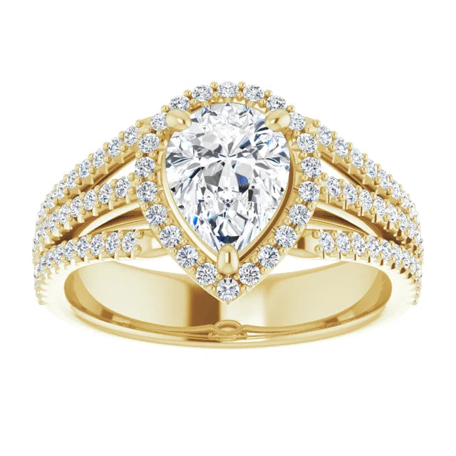 Pear Yellow Gold Halo Style Engagement Ring