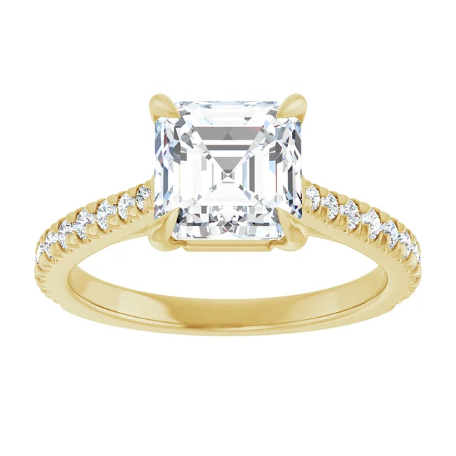 Asscher Yellow Gold Claw Set Style Engagement Ring