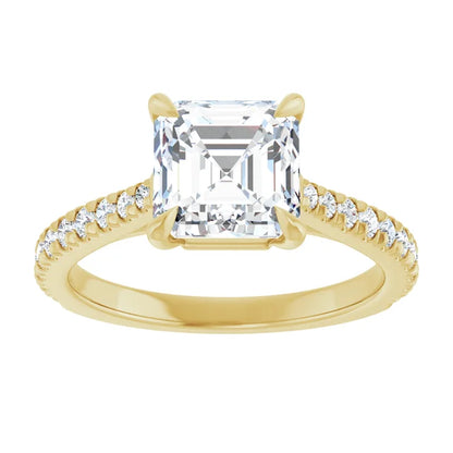 Asscher Yellow Gold Claw Set Style Engagement Ring