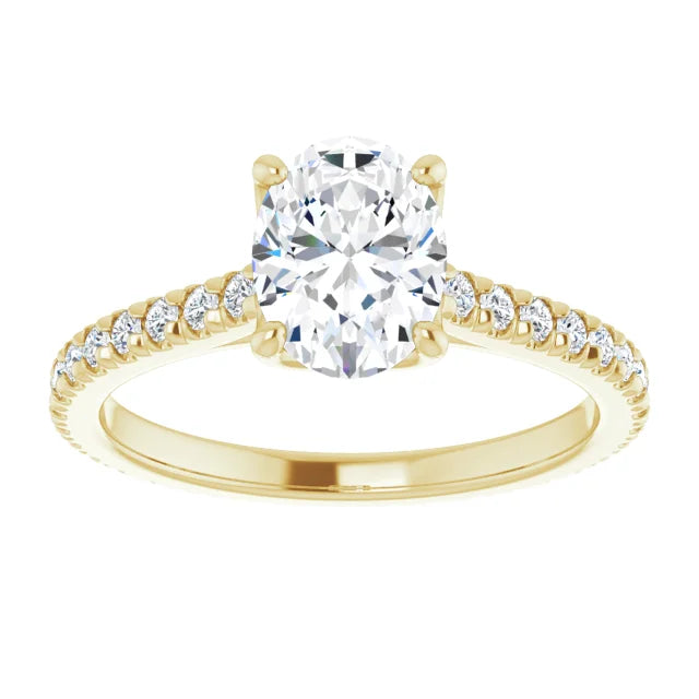 Oval Yellow Gold Claw Set Eternity Style Engagement Ring