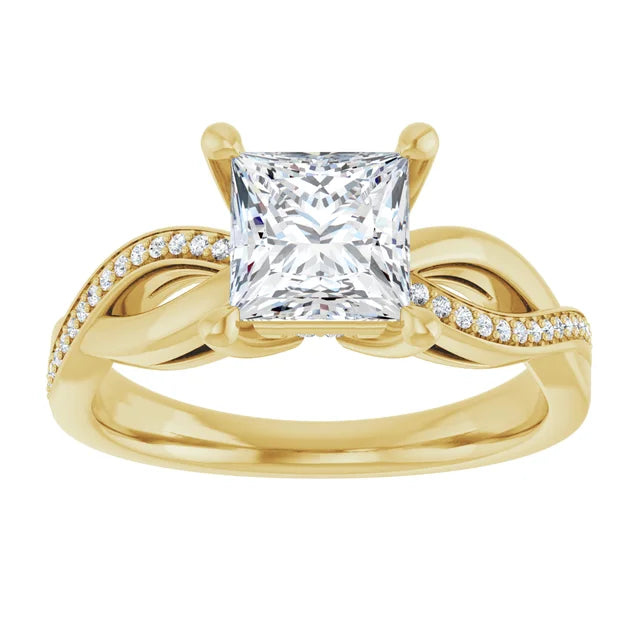 Princess Yellow Gold Claw Set Twist Style Engagement Ring 