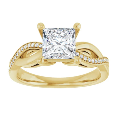 Princess Yellow Gold Claw Set Twist Style Engagement Ring 