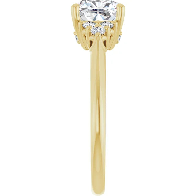 Cushion Yellow Gold Antique Inspired Design Engagement Ring