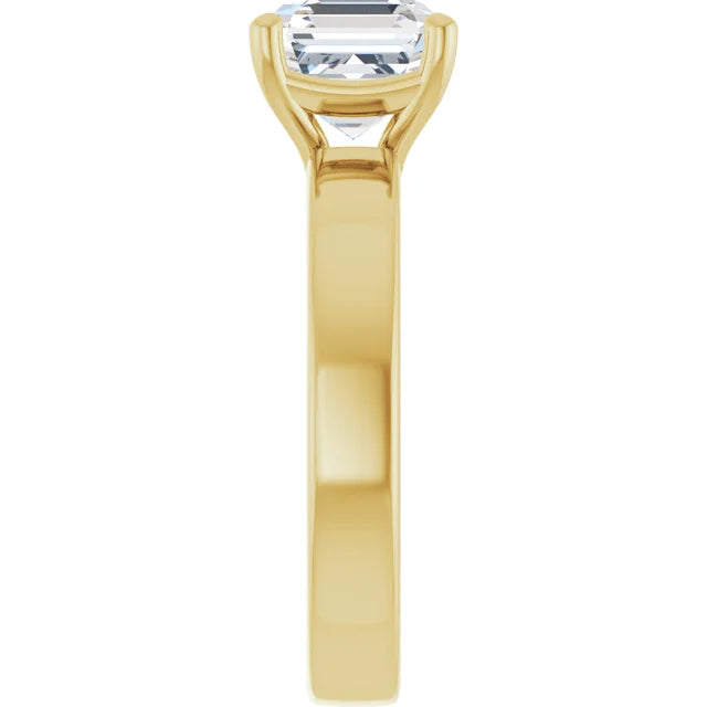 Asscher Yellow Gold Wide Band Solitaire Engagement Ring