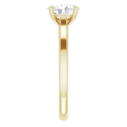 Oval Yellow Gold Solitaire & Hidden Diamond Band Engagement Ring