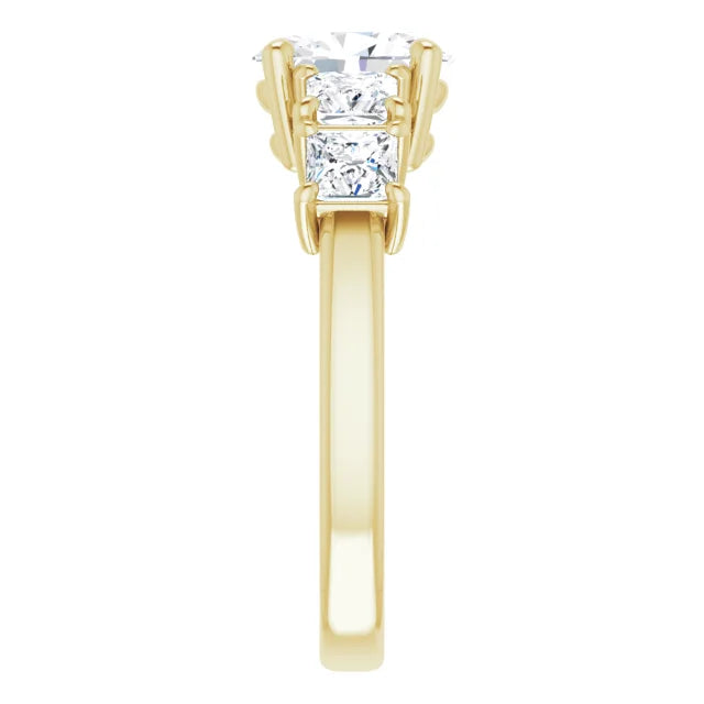 Oval Yellow Gold Multi Stone Accent Style Engagement Ring