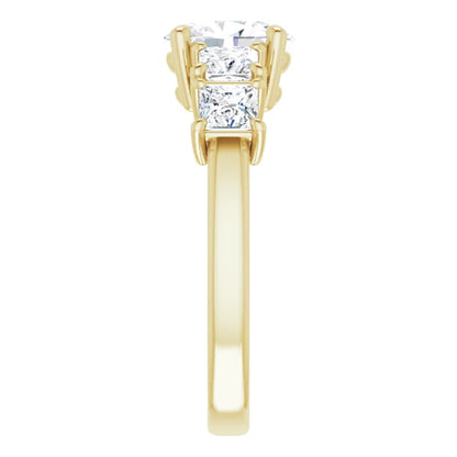 Oval Yellow Gold Multi Stone Accent Style Engagement Ring