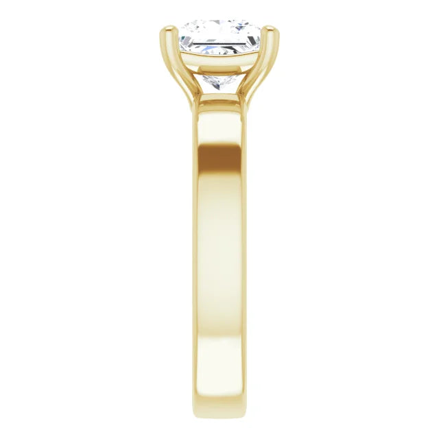 Princess Yellow Gold Wide Band Solitaire Engagement Ring