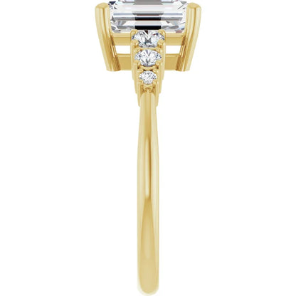 Emerald Yellow Gold Multi Stone Accent Style Engagement Ring