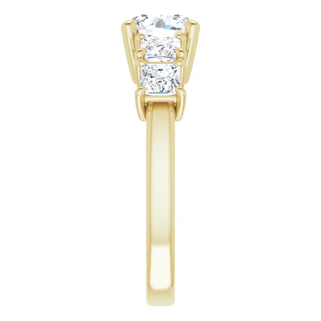 Round Brilliant Yellow Gold Multi Stone Accent Style Engagement Ring