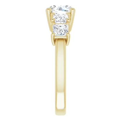 Round Brilliant Yellow Gold Multi Stone Accent Style Engagement Ring