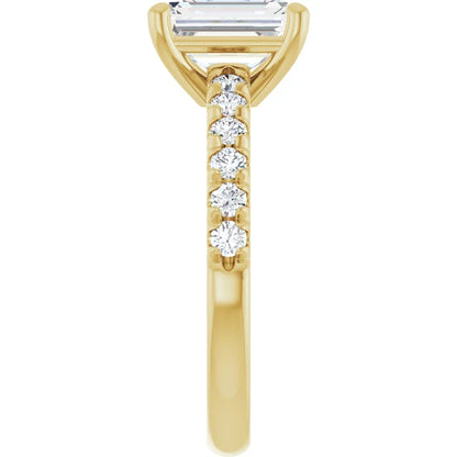 Emerald Four Claw Pave Yellow Gold Engagement Ring 