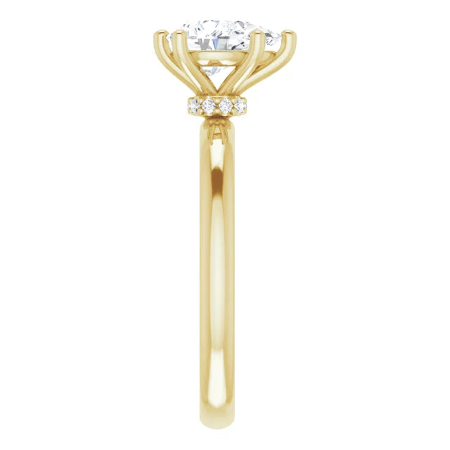 Pear Cut Yellow Gold Low Hidden Halo Solitaire Engagement Ring
