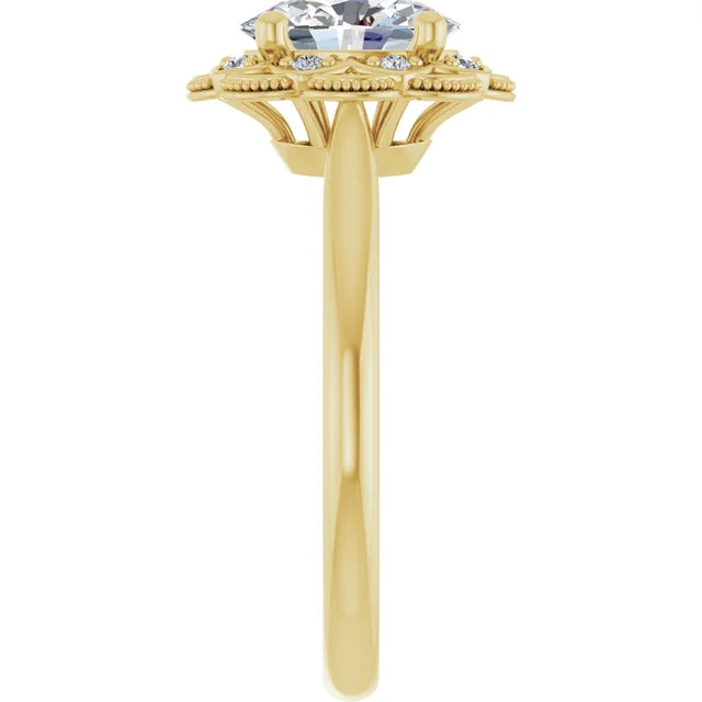 Oval Yellow Gold Antique Inspired Design Engagement Ring