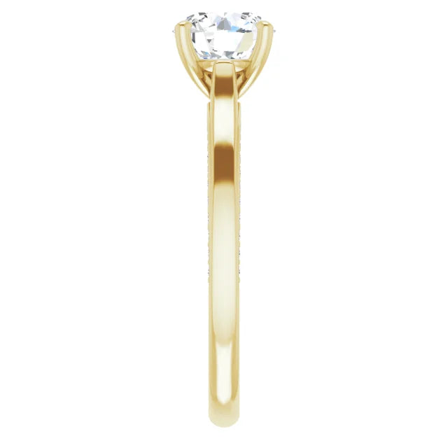 Round Brilliant Yellow Gold Solitaire & Hidden Diamond Band Engagement Ring
