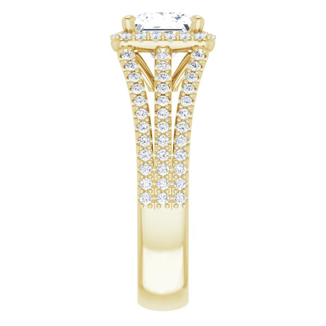 Princess Yellow Gold Halo Style Engagement Ring