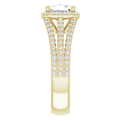 Princess Yellow Gold Halo Style Engagement Ring