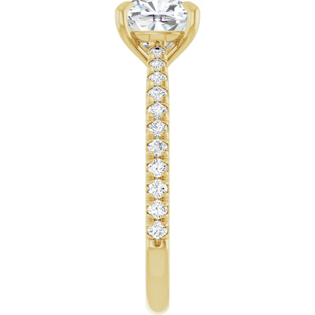 Cushion Yellow Gold Claw Set Style Engagement Ring