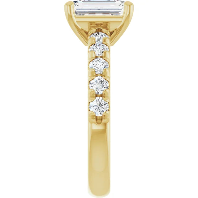 Emerald Yellow Gold Four Claw Set Style Engagement Ring