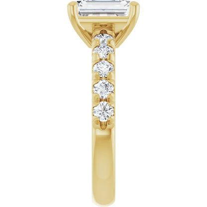 Emerald Yellow Gold Four Claw Set Style Engagement Ring