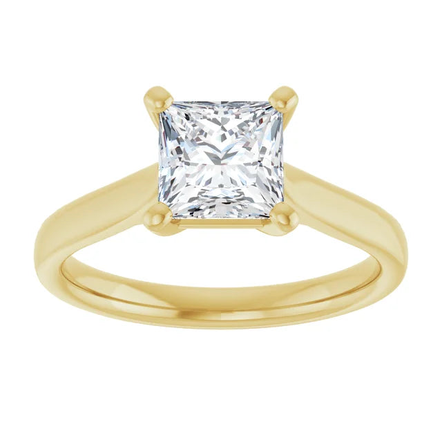 Four Claw Yellow Gold Princess Solitaire Engagement Ring