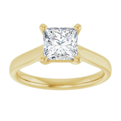 Four Claw Yellow Gold Princess Solitaire Engagement Ring