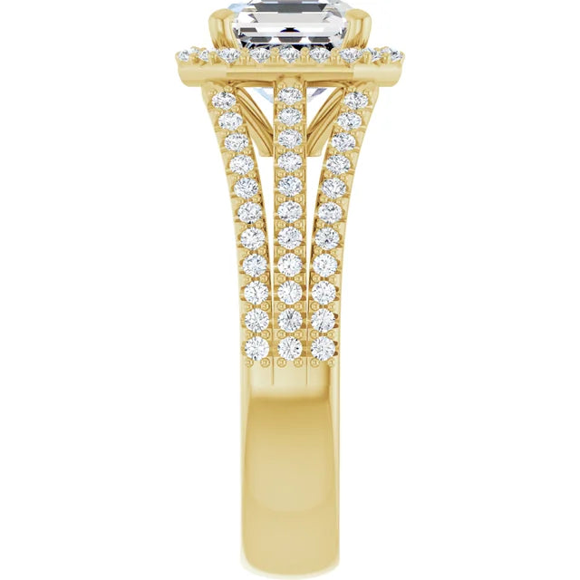 Asscher Yellow Gold Halo Style Engagement Ring