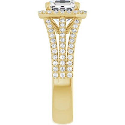 Asscher Yellow Gold Halo Style Engagement Ring