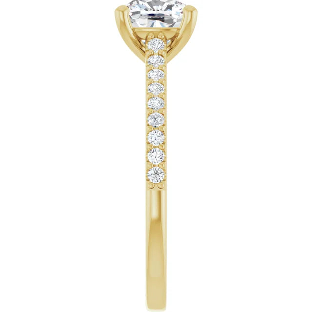 Cushion Yellow Gold Pave Style Lab Diamond Engagement Ring 