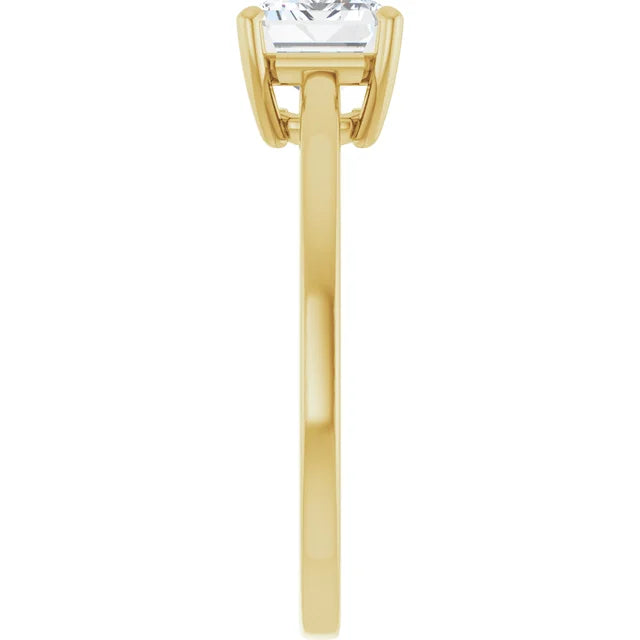 Emerald Yellow Gold East West Solitaire Style Engagement Ring