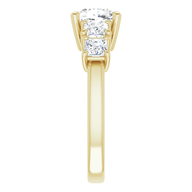Cushion Yellow Gold Multi Stone Accent Style Engagement Ring