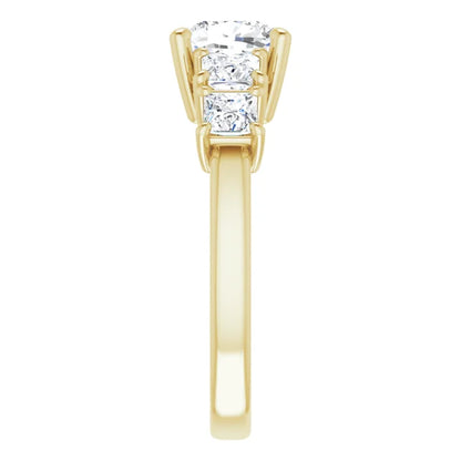 Cushion Yellow Gold Multi Stone Accent Style Engagement Ring