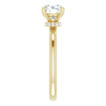 Round Brilliant Cut Yellow Gold Low Hidden Halo Solitaire Engagement Ring