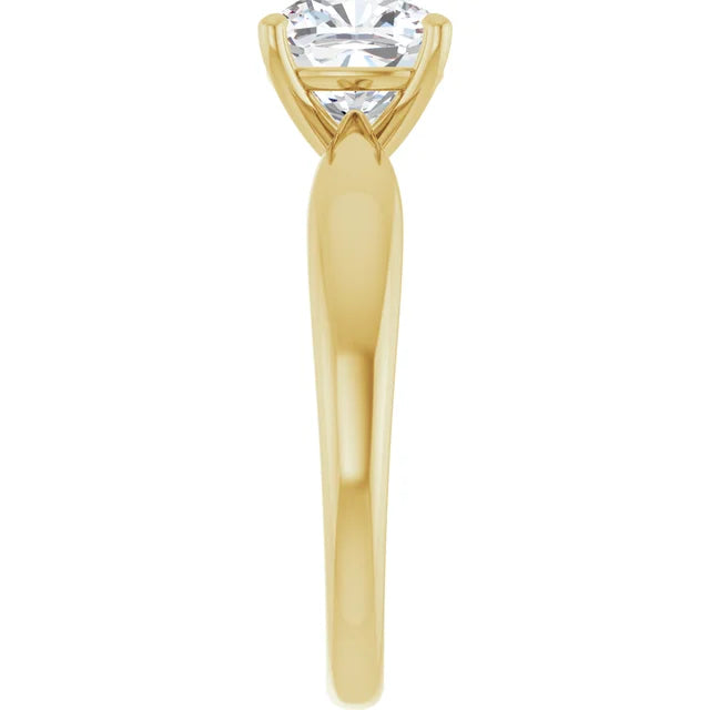 Cushion Yellow Gold Knife Edge Solitaire Engagement Ring