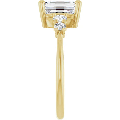 Emerald Yellow Gold Multi Stone Accent Style Engagement Ring